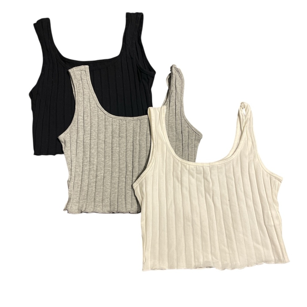 Women's Ribbed Tank Top Set - Black, Gray, and White